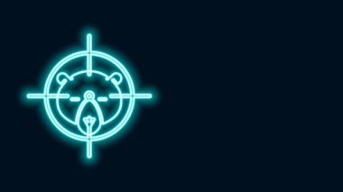 Parlayan neon hattı Hunt ayı üzerinde ve hedef simgesi siyah arkaplanda izole. Ayı ve hedefli av kulübü logosu. Tüfek merceği bir ayıyı hedef alıyor. 4K Video hareketli grafik canlandırması