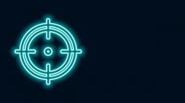 Işıldayan neon hattı hedef sporu siyah arkaplanda izole edilmiş bir yarışma ikonu. Atış mesafesi ya da atış mesafesi için sayıları olan temiz bir hedef. 4K Video hareketli grafik canlandırması