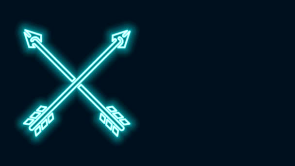Línea de neón brillante Icono de flechas cruzadas aisladas sobre fondo negro. Animación gráfica de vídeo 4K — Vídeo de stock
