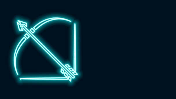 Glowing neon line Bow and arrow in quiver icon isolated on black background. 4K Video motion graphic animation — Stock Video