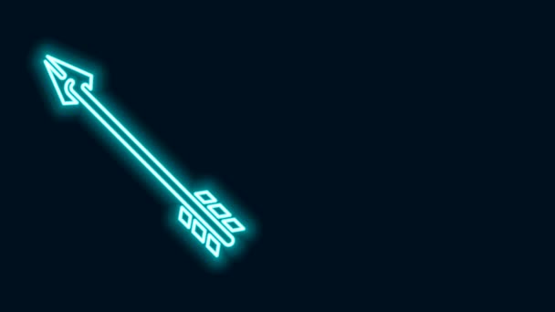 Glödande neon linje Hipster pil ikon isolerad på svart bakgrund. 4K Video motion grafisk animation — Stockvideo