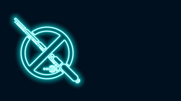 Žhnoucí neonová čára Žádná ikona rybolovu izolovaná na černém pozadí. Prohibiční znamení. Grafická animace pohybu videa 4K — Stock video