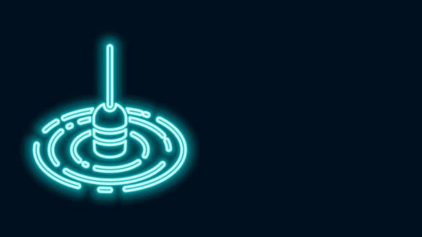 Žhnoucí neonová šňůra Rybolov plave ve vodě ikona izolované na černém pozadí. Rybářské náčiní. Grafická animace pohybu videa 4K — Stock video