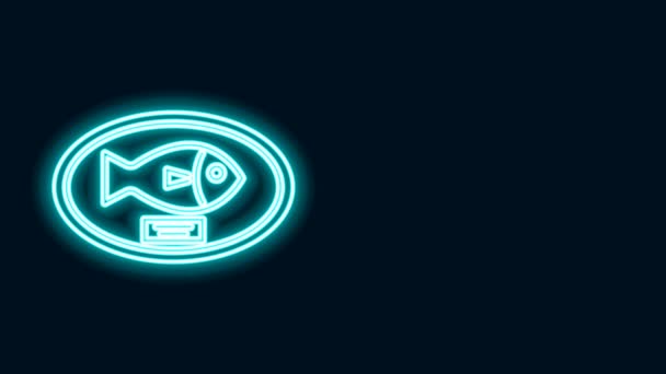 Žhnoucí neonová čára Rybí trofej visící na ikoně desky izolované na černém pozadí. Rybářská trofej na zdi. Grafická animace pohybu videa 4K — Stock video
