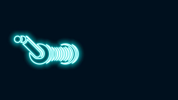 Świecąca neonowa linia Kołowrotek do ikony wędkarskiej izolowany na czarnym tle. Cewka rybacka. Łowienie ryb. 4K Animacja graficzna ruchu wideo — Wideo stockowe