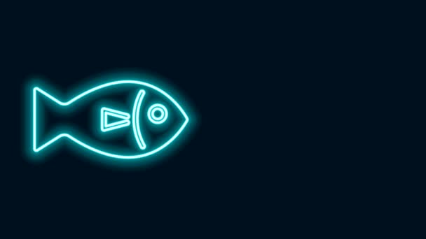 ネオンラインの輝き黒い背景に孤立した魚のアイコン。4Kビデオモーショングラフィックアニメーション — ストック動画