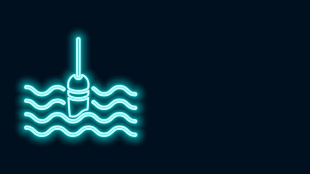 Glowing neon line Fishing float in water icon isolated on black background. Fishing tackle. 4K Video motion graphic animation — Stock Video