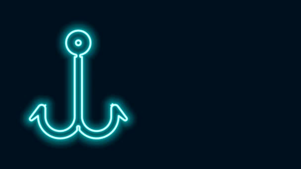 Glowing neon line Fishing hook icon isolated on black background. Fishing tackle. 4K Video motion graphic animation — Stock Video