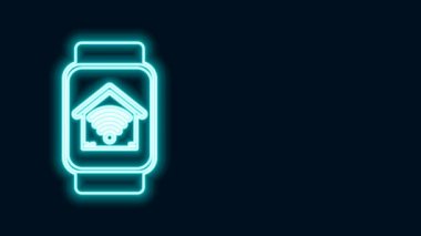 Siyah arkaplanda kablosuz Wi-fi ikonu olan parlak neon hattı akıllı saat. Uzaktan kumanda. 4K Video hareketli grafik canlandırması