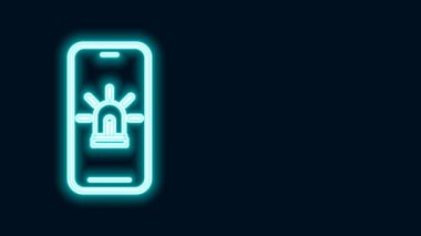 Akıllı ev ve alarm simgesi siyah arkaplanda izole edilmiş parlak neon hattı cep telefonu. Akıllı evin güvenlik sistemi. 4K Video hareketli grafik canlandırması