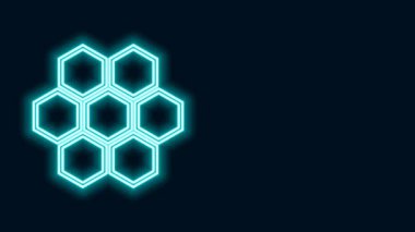 Parlayan neon hattı bal peteği simgesi siyah arkaplanda izole edildi. Bal hücrelerinin sembolü. Tatlı doğal yemek. 4K Video hareketli grafik canlandırması