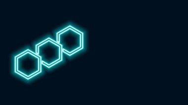 Parlayan neon hattı bal peteği simgesi siyah arkaplanda izole edildi. Bal hücrelerinin sembolü. Tatlı doğal yemek. 4K Video hareketli grafik canlandırması