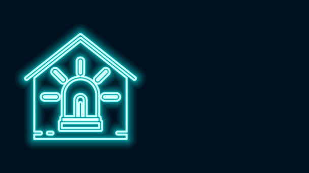 Ligne lumineuse néon Maison intelligente et icône d'alarme isolée sur fond noir. Système de sécurité de la maison intelligente. Animation graphique de mouvement vidéo 4K — Video