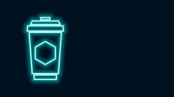 Glow néon ligne tasse de thé avec icône de miel isolé sur fond noir. Nourriture naturelle douce. Animation graphique de mouvement vidéo 4K — Video