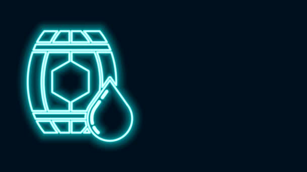 明亮的霓虹灯线木桶与蜂蜜图标隔离在黑色背景。4K视频运动图形动画 — 图库视频影像