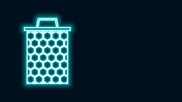 Ragyogó neon vonal Honeycomb ikon elszigetelt fekete háttérrel. Mézsejt szimbólum. Édes természetes étel. 4K Videó mozgás grafikus animáció — Stock videók