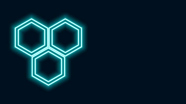 Glowing neon line Honeycomb icon isolated on black background. Simbol sel madu. Makanan alami yang manis. Animasi grafis gerak Video 4K — Stok Video