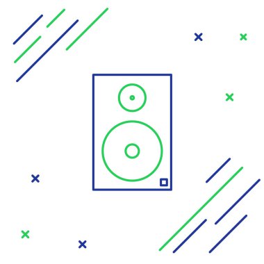 Hat Stereo hoparlörü simgesi beyaz arkaplanda izole edildi. Ses sistemi hoparlörleri. Müzik ikonu. Müzikal sütun hoparlörü. Renkli taslak konsepti. Vektör.