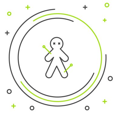 Beyaz arka planda izole edilmiş çizgi Voodoo bebek simgesi. Renkli taslak konsepti. Vektör.