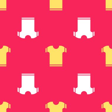 Sarı tişört ikonu kırmızı arkaplanda izole edilmiş kusursuz desen. Vektör İllüstrasyonu.