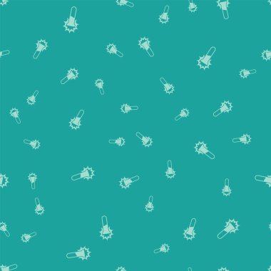 Yeşil test tüpü ve matara simgesi yeşil arka planda izole edilmiş pürüzsüz desen. Kimyasal laboratuvar testi. Laboratuvar camları. Vektör.