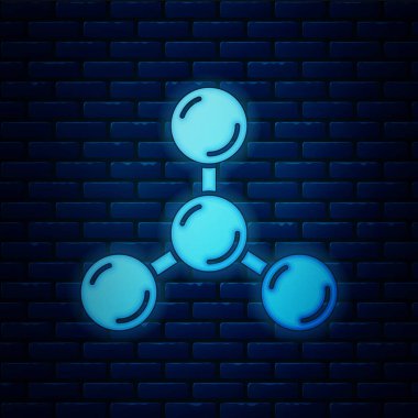 Parlayan neon molekül simgesi tuğla duvar arka planında izole edilmiş. Kimya moleküllerinin yapısı, fen öğretmenlerinin yenilikçi eğitim posteri. Vektör.