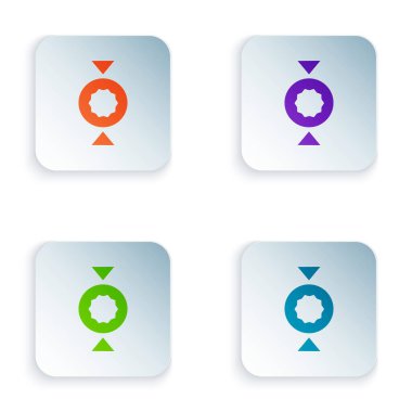 Beyaz arkaplanda izole edilmiş renkli Candy simgesi. Kare düğmelere renkli simgeleri yerleştir. Vektör.