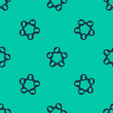 Mavi çizgi Molekül simgesi yeşil arka planda kusursuz deseni izole etti. Kimya moleküllerinin yapısı, fen öğretmenlerinin yenilikçi eğitim posteri. Vektör.