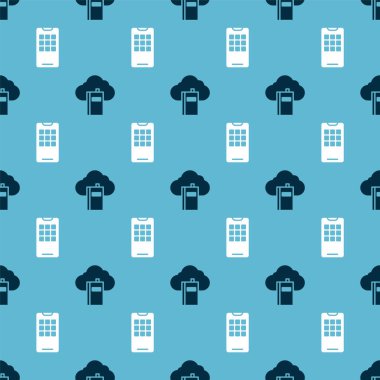 Bulut ya da çevrimiçi kütüphane ve cep telefonunu sorunsuz bir şablona ayarla. Vektör.