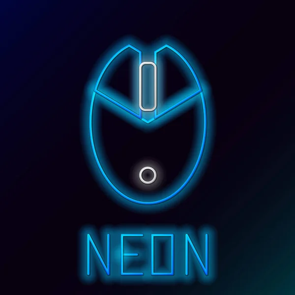 Gloeiende Neon Lijn Computer Muis Gaming Pictogram Geïsoleerd Zwarte Achtergrond — Stockvector