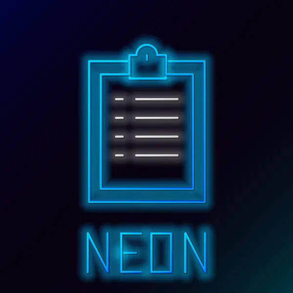 Gloeiende Neon Lijn Klembord Met Checklist Pictogram Geïsoleerd Zwarte Achtergrond — Stockvector