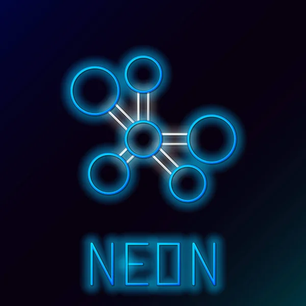 Parlayan Neon Hattı Molekül Simgesi Siyah Arkaplanda Izole Edildi Kimya — Stok Vektör