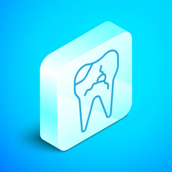 Isometrische Linie Gebrochenes Zahnsymbol Isoliert Auf Blauem Hintergrund Zahnproblem Ikone — Stockvektor