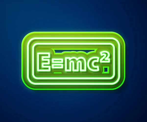 在蓝色背景上孤立方程解图标的发光霓虹灯线数学系统 在电脑屏幕上 E等于Mc平方方程 — 图库矢量图片