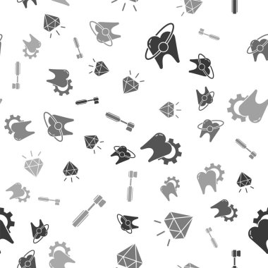 Diş beyazlatma konsepti, elmas dişler, diş tedavisi prosedürü ve diş fırçasını kusursuz desene ayarlayın. Vektör.