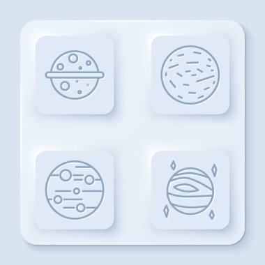 Venüs gezegeni, Mars gezegeni, Mars gezegeni ve Venüs gezegeni. Beyaz kare düğme. Vektör.