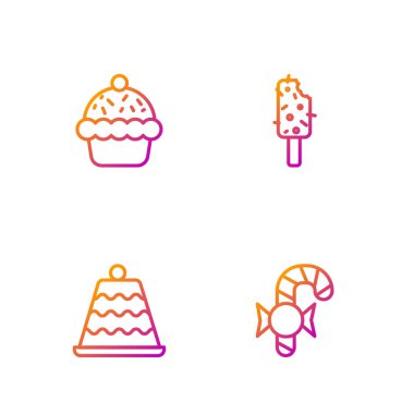 Noel şeker kamışı, kek, kek ve dondurma. Renk simgeleri. Vektör.