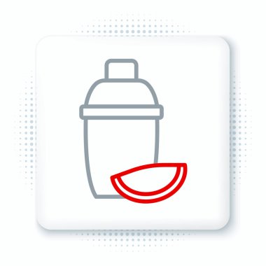 Beyaz zemin üzerinde limon simgesi olan çizgi kokteyl karıştırıcısı. Renkli taslak konsepti. Vektör.