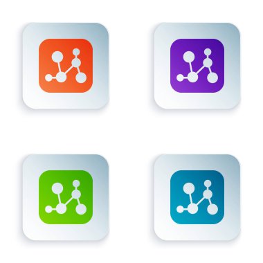 Renkli Kimyasal Formül simgesi beyaz arkaplanda izole edildi. Yenilikçi tıp, sağlık, araştırma ve bilim için soyut altıgen. Kare düğmelere renkli simgeleri yerleştir. Vektör.