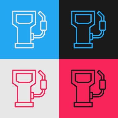 Pop Art Line Petrol ya da benzin istasyonu ikonu renk arkaplanında izole edilmiş. Araba yakıtı sembolü. Benzin pompası. Vektör.