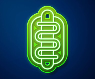 Parlayan neon hattı Hotdog sandviç ikonu mavi arkaplanda izole edildi. Sosis ikonu. Fast food burcu. Vektör.