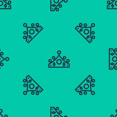 Mavi çizgi King Taç ikonu yeşil arka planda kusursuz desen izole etti. Vektör.