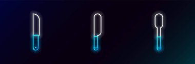 Çizgi kaşık bıçağı ve ikon. Parlayan neon. Vektör.