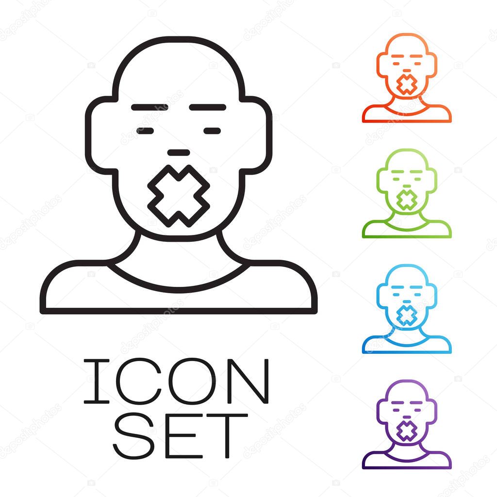 Black line Head of deaf and dumb guy icon isolated on white background. Dumbness sign. Disability concept. Set icons colorful. Vector.