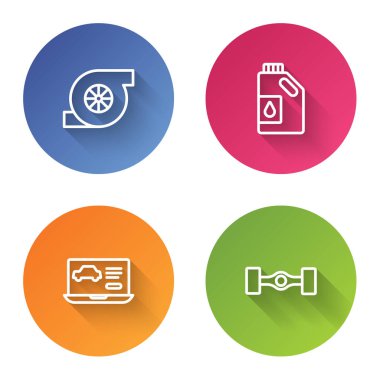 Otomotiv turbo şarj aleti, motor yağı tüpü, araba ve Chassis 'in teşhisi. Renkli daire düğmesi. Vektör.