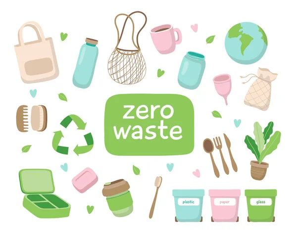 Zero-Waste-Konzept Illustration mit verschiedenen Elementen. Nachhaltiger Lebensstil, ökologisches Konzept. — Stockfoto