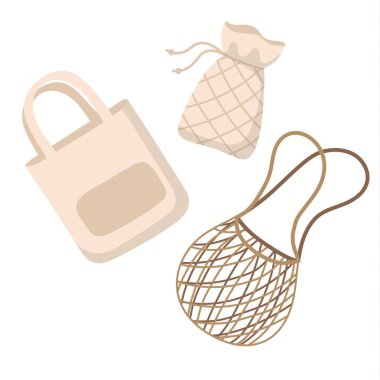 Pamuk yeniden kullanılabilir çanta - karikatür tarzında sıfır atık kavramı vektör illüstrasyon, vektör