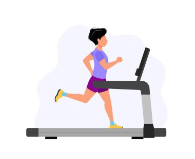 Koşu bandında koşan adam, spor için konsept illüstrasyon, egzersiz, sağlıklı yaşam tarzı, kardiyo aktivitesi.