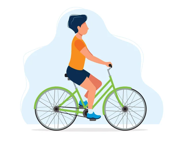 Hombre con bicicleta, ilustración conceptual para un estilo de vida saludable, deporte, ciclismo, actividades al aire libre. Ilustración vectorial en estilo plano — Vector de stock