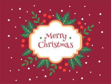 Güzel çerçeveli, ökseotu ve dutlu mutlu noel tebrik kartı şablonu. Vektör illüstrasyon tasarım şablonu